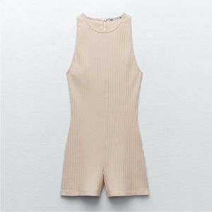ZARA Cream Wide Rib Racerback Romper M